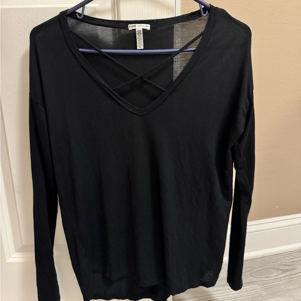 PINK Victoria's Secret Black Crisscross Long Sleeve Top